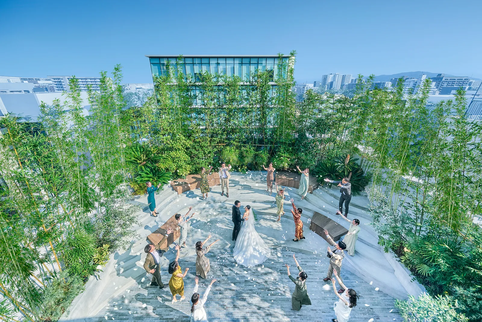 Flower shower on the rooftop terrace